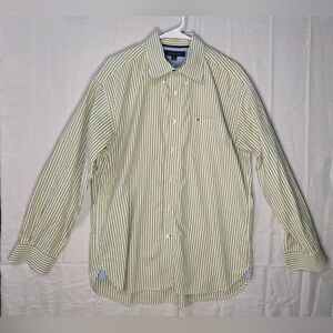 Tommy Hilfiger Olive Striped Button Down Shirt Mens Large Classic Preppy